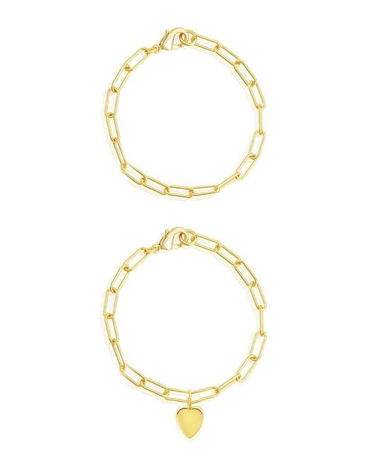 Adornia Metallic 14K Plated Heart Paperclip Bracelet Set