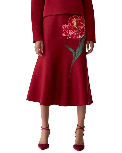 Carolina Herrera Red Wool-Blend Flare Skirt