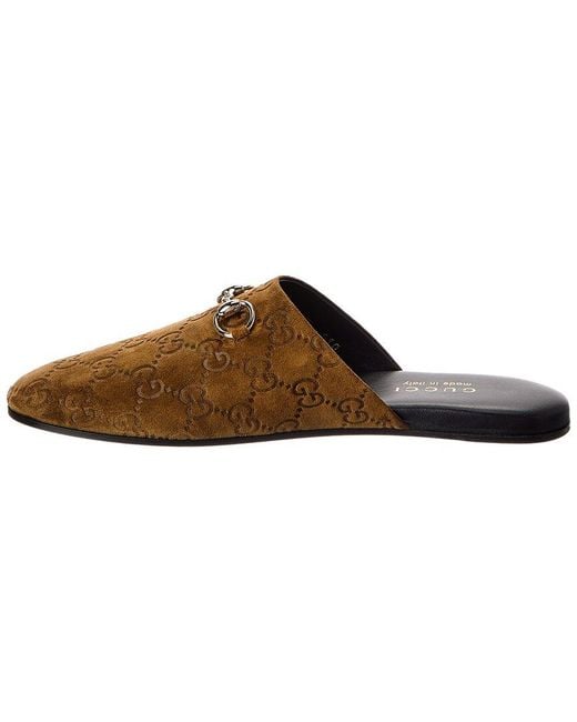 Gucci Brown Horsebit Gg Suede Mule