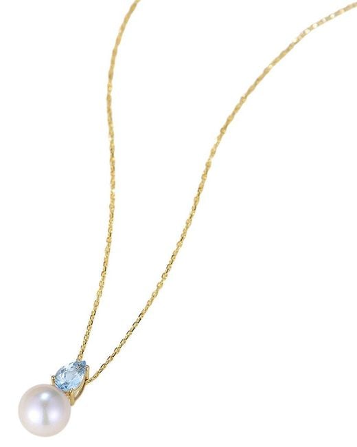 Kai Fine Jewelry Metallic 14K 0.40 Ct. Tw. Aquamarine & 8-8.5Mm Pearl Necklace