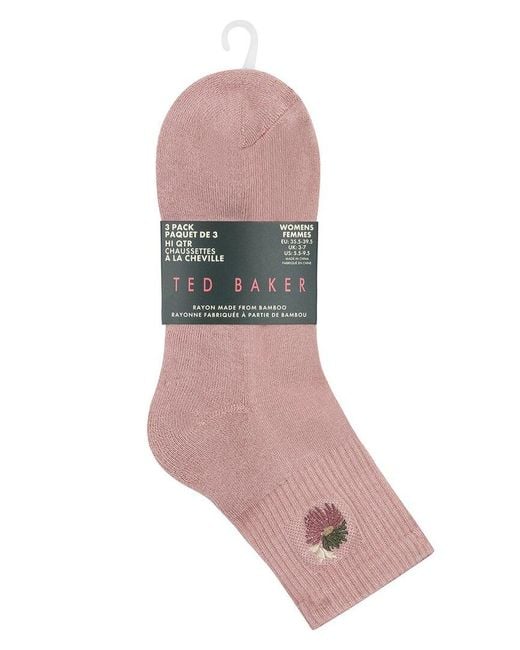 Ted Baker Pink Set Of 3 Quarter Crew Sock