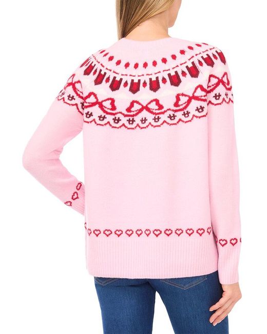 Cece Pink Bow Fairisle Raglan Sweater