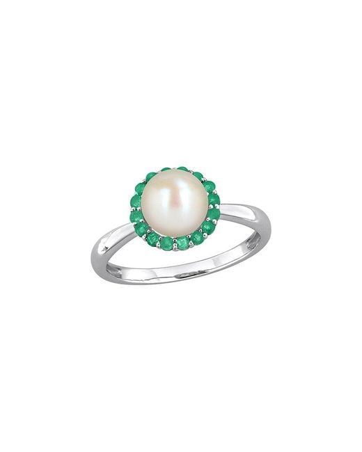 Rina Limor Blue 0.32 Ct. Tw. Lab-Grown Emerald & 7.0-7.5Mm Pearl Halo Ring