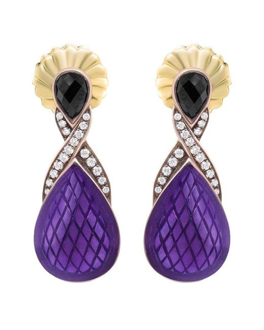 Haus of Brilliance Purple Colorful Gemstones 1.23 Ct. Tw. Diamond & Onyx Drop Earrings