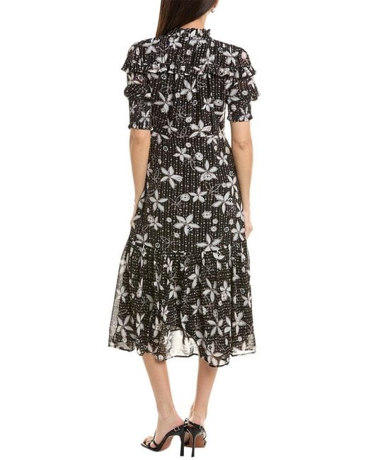 Gracia Black Floral Print Flounce Midi Dress
