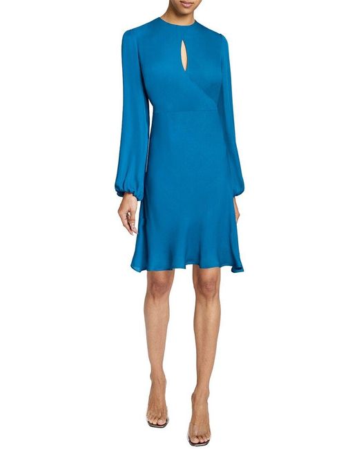 Santorelli Blue Silk A-Line Dress