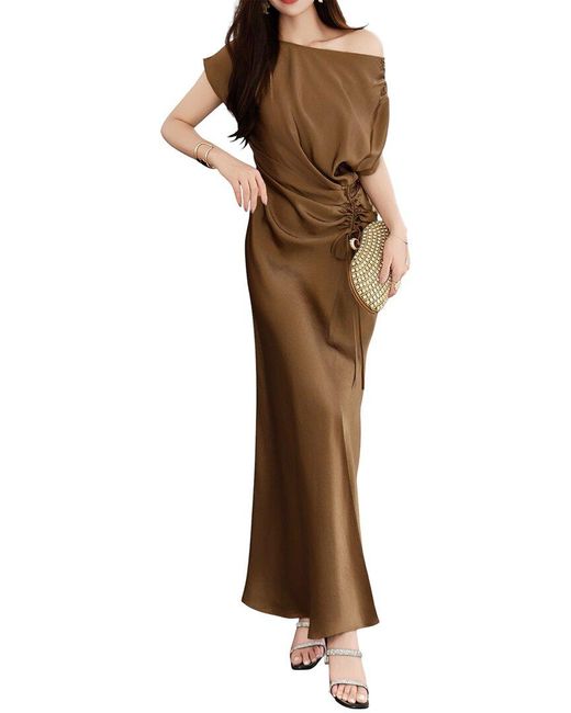 chinese dress ladies Burryco Apricot Maxi Dress for Women  46.5 inch Sleeveless Long Dress in 100% Polyester