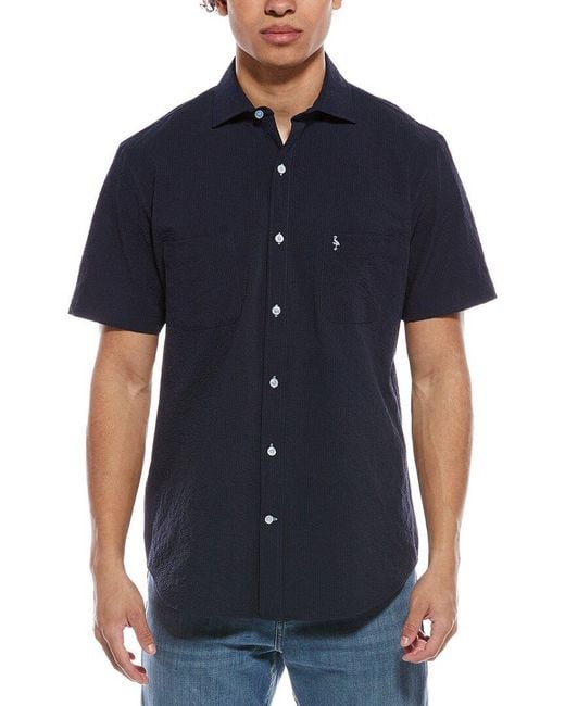 Tailorbyrd Blue Solid Seersucker Short Sleeve Shirt for men