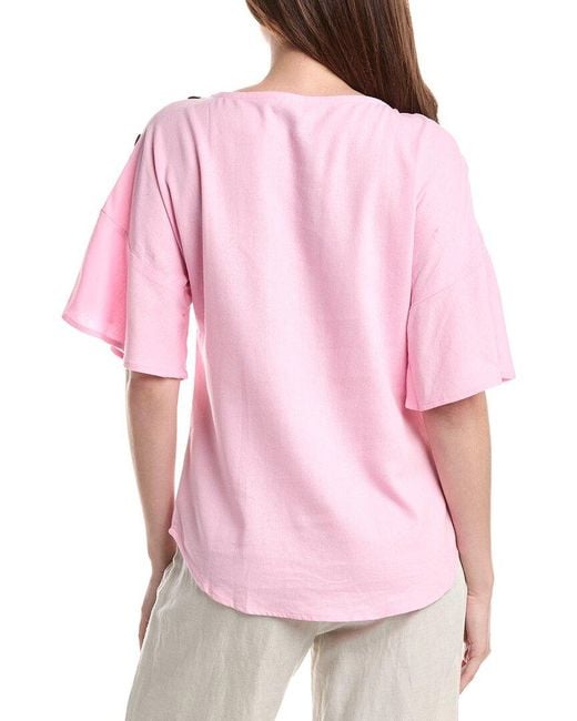 Ellen Tracy Pink Linen-Blend Dolman Top