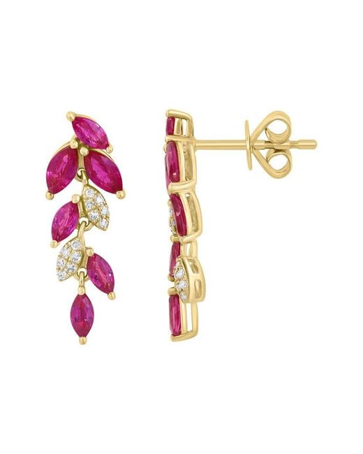 Effy Fine Jewelry Pink 14K Rose 1.50 Ct. Tw. Diamond & Ruby Earrings