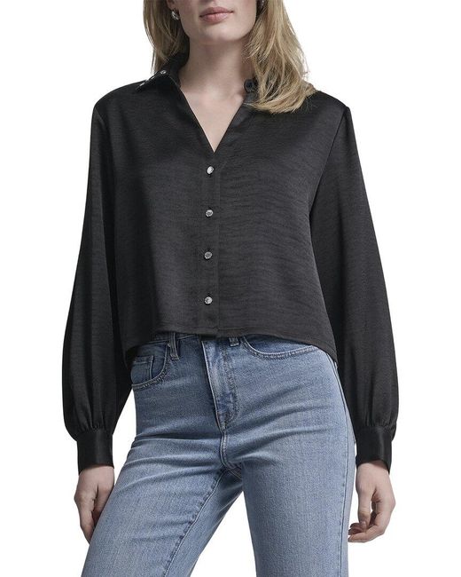 DKNY Black Stud Collar Y-Neck Shirt