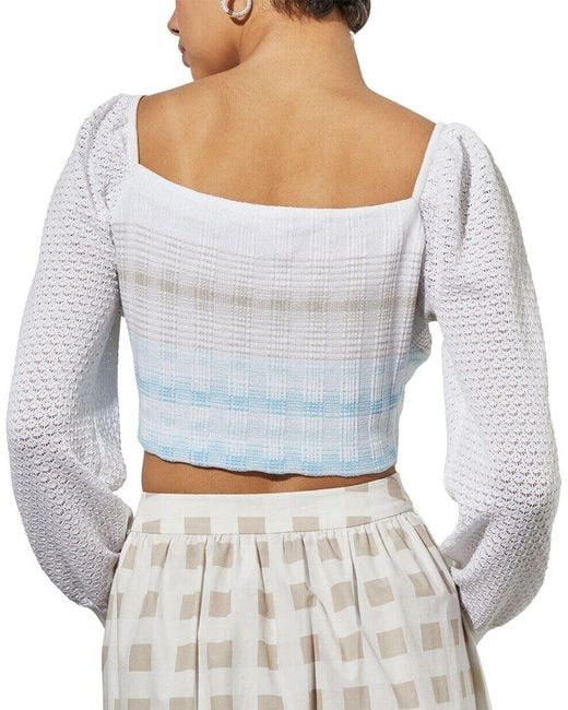 Ming Wang Gray Bishop Sleeve Crop Top