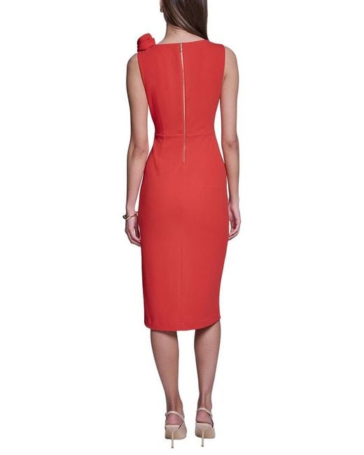 Halston Heritage Red Rose Detail Bodycon Midi Dress