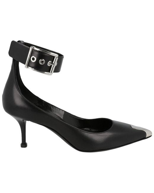 McQueen Black Buckle Leather Sandal