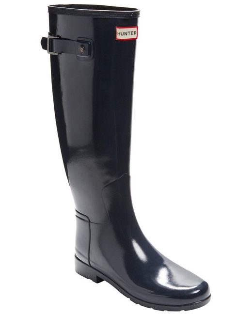 HUNTER Rubber Original Back Adjustable Gloss Rain Boot in Black | Lyst