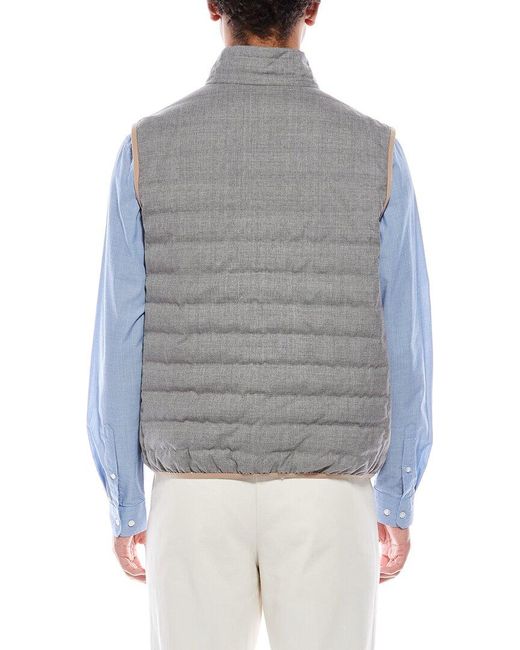 Brunello Cucinelli Blue Wool Down Puffer Vest for men
