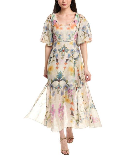 Marchesa White Ramie Scoop Neck Dress