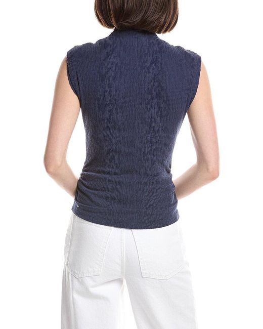 Michael Stars Blue Campbell Ruched Mock Neck T-Shirt