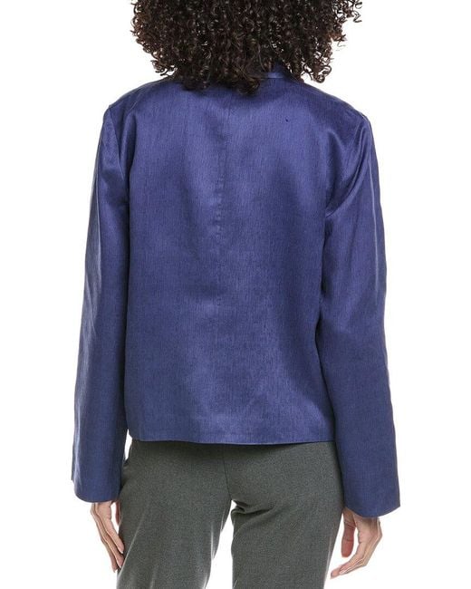 Eileen Fisher Blue Shawl Collar Linen & Silk-Blend Jacket