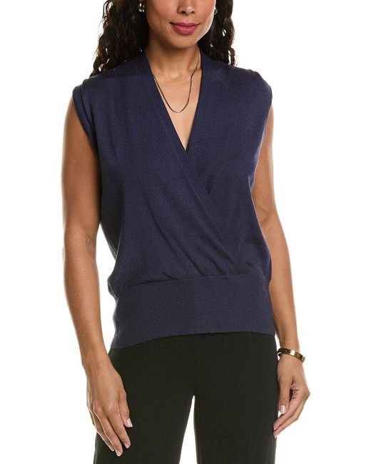 Tahari Blue Faux Wrap Sweater