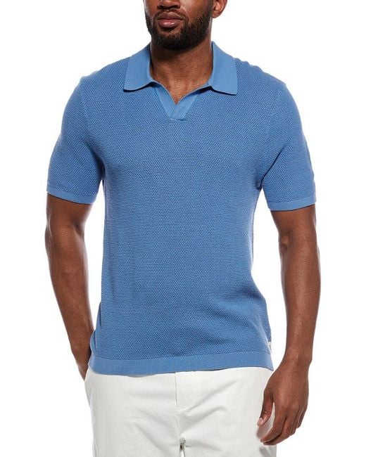 Onia Blue Textured Johnny Collar Polo Shirt for men