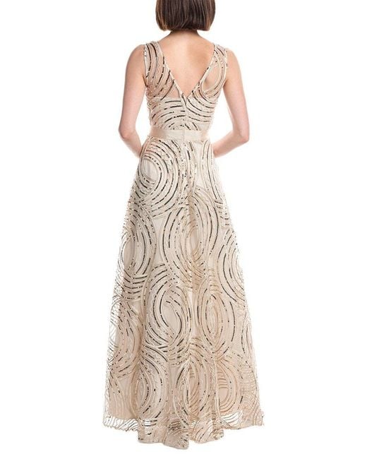 Eliza J Natural Sleeveless Boat Illusion Neck A-Line Gown