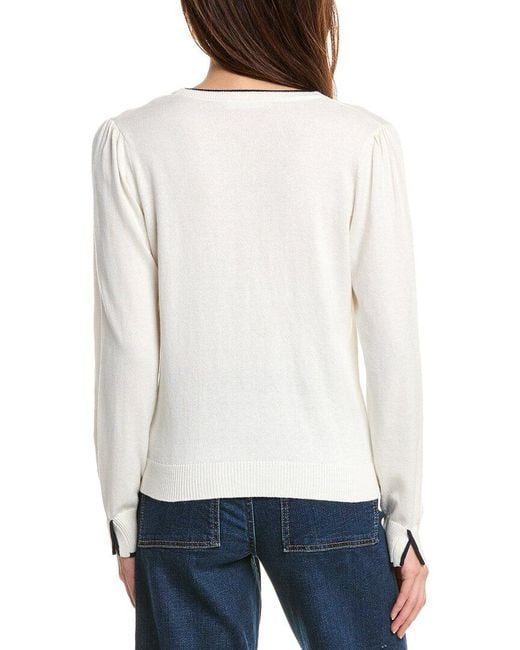 Hannah Rose White Pearl Button Trimmed Cashmere-Blend Cardigan