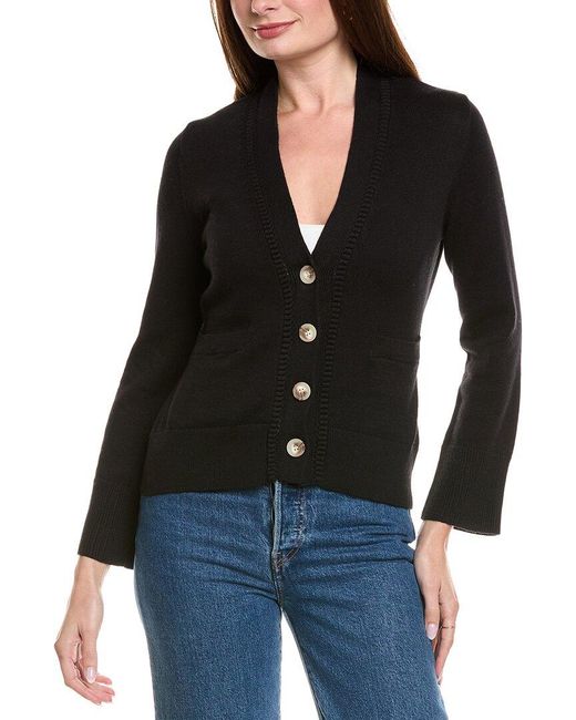 Hannah Rose Black Cinched Waist Button Cashmere-Blend Cardigan