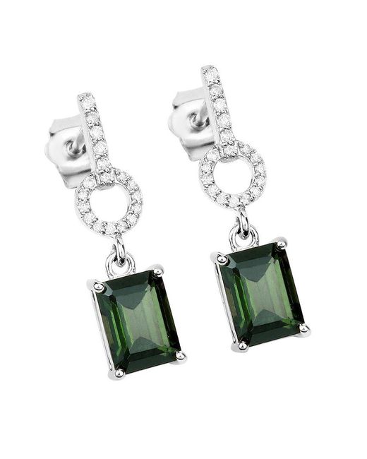 Diana M White Fine Jewelry 14k 2.29 Ct. Tw. Diamond & Green Tourmaline Dangle Earrings
