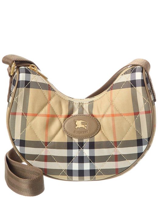 Burberry Natural Horseshoe Check Quilted Canvas Hobo Bag