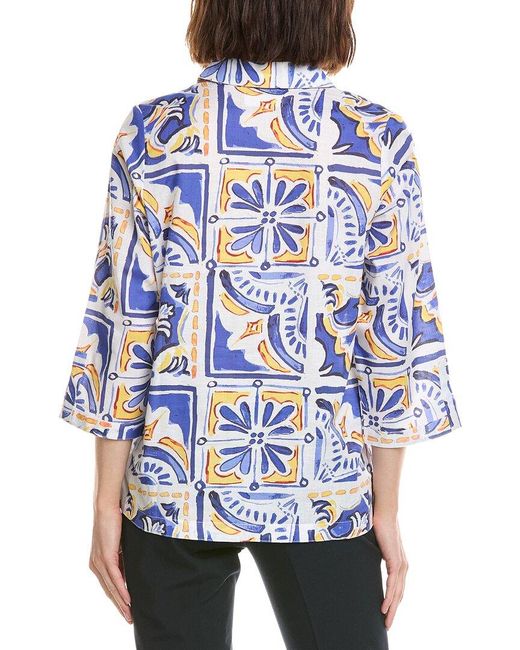 Stella Parker Blue Alice Linen-Blend Tunic Top