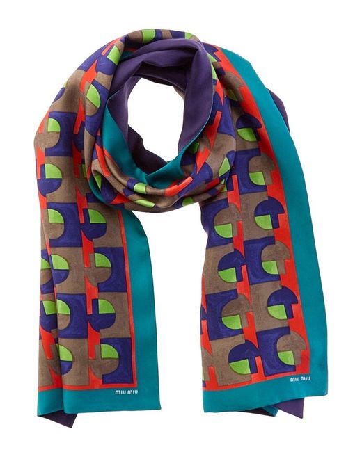 Miu Miu Blue Logo Silk Scarf