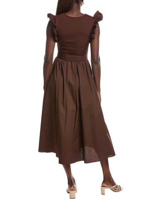 Anne Klein Brown Mixed Knit & Woven Midi Dress