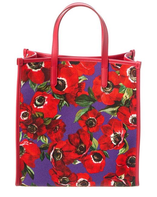 Dolce & Gabbana Red Dg Large Canvas & Leather Shopper Tote