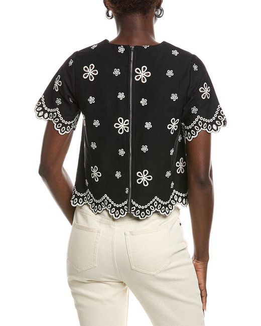 Gracia Black Embroidered Eyelet Crop Top