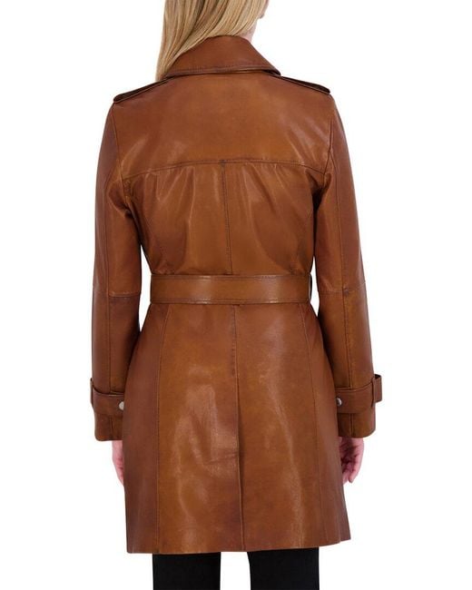 Tahari Brown Natalie Medium Leather Trench Coat