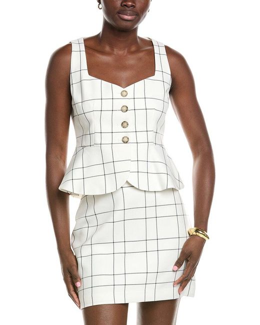 Kenneth Cole White Windowpane Plaid Curved Peplum Vest