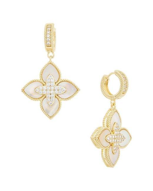 Juvell Metallic Plated Lab-Grown Mother Of Pearl Cz Clover Earrings
