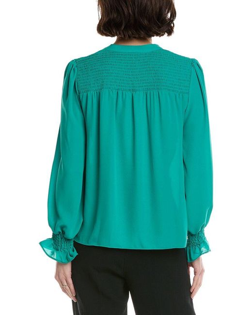 Cece Green Half Placket Smocked Top