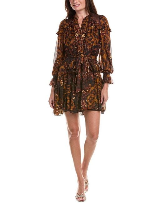 Marchesa Brown Silk-Blend Mini Dress