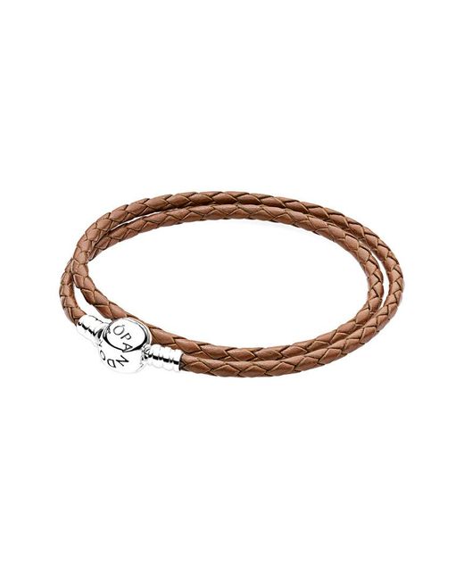 Pandora Charm Carrier Brown & Silver Braided Double Leather Charm Bracelet