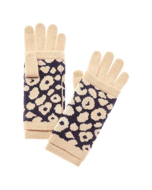 Hannah Rose Natural Leopard Double-faced Jacquard 3-in-1 Cashmere Tech Gloves