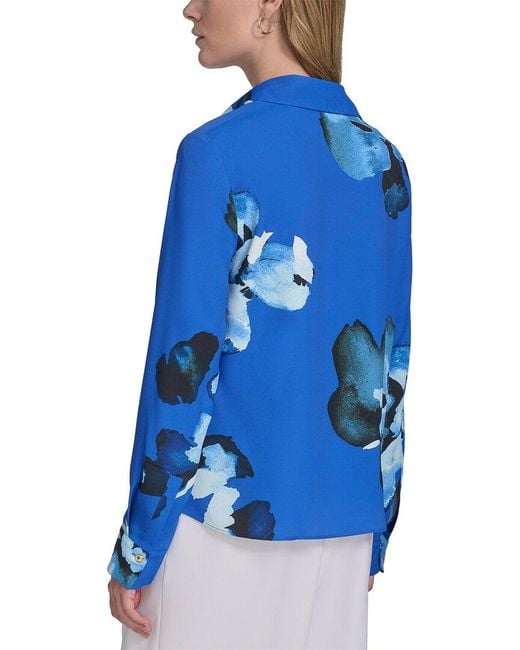 Halston Heritage Blue Printed Cowl Neck Top