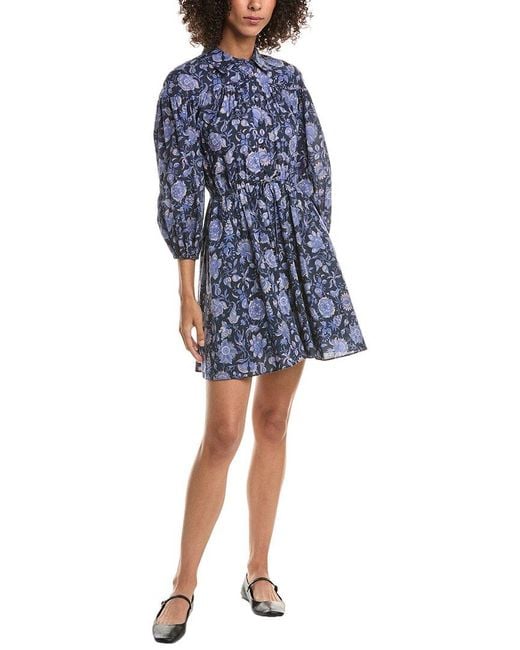 10 Crosby Derek Lam Blue Arbi Bracelet-Sleeve Shirtdress