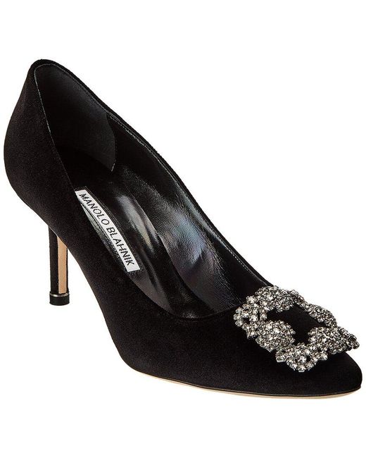 Manolo Blahnik Black Hangisi 70 Velvet Pump