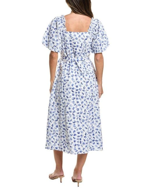 Cece Blue Puff Sleeve Sweetheart Neck Midi Dress