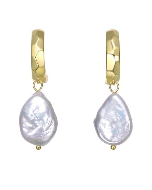 Genevive Jewelry Metallic 14K Pearl Dangle Earrings