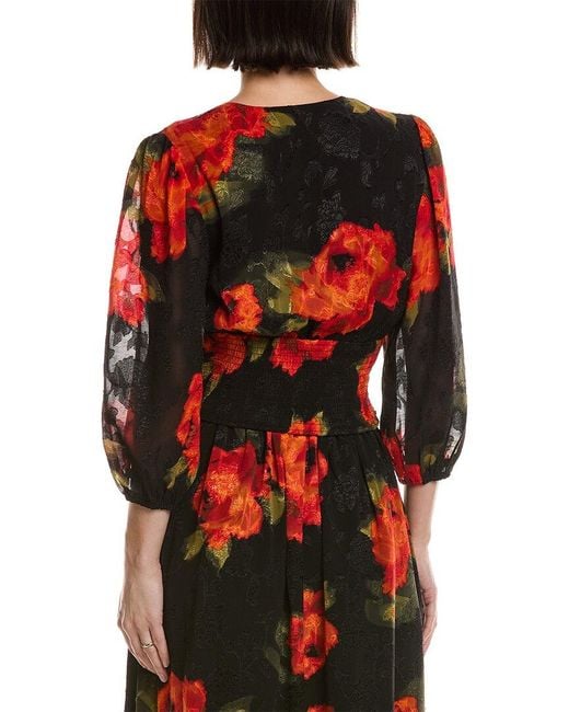 Laundry by Shelli Segal Red Jacquard Blouse
