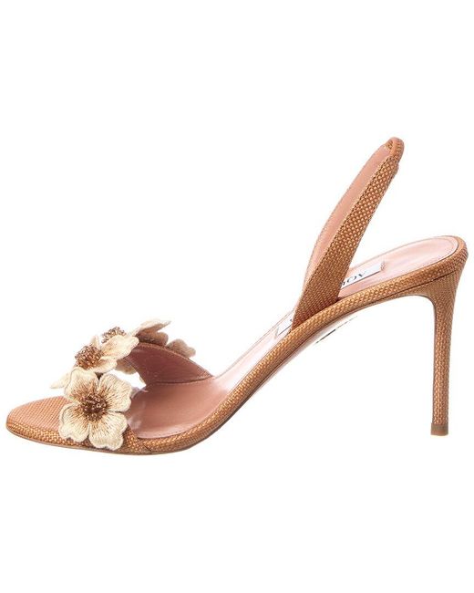 Aquazzura Pink Passionflower Woven Rafia Sandal