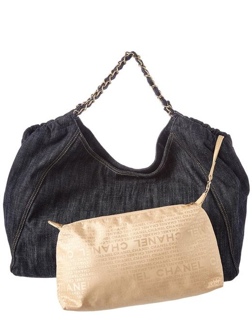 CHANEL Leather Coco Cabas Denim Shoulder Bag